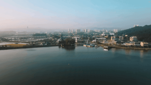 Cityscape with river and buildings