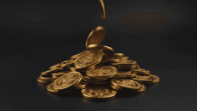 Gold coins falling and piling up