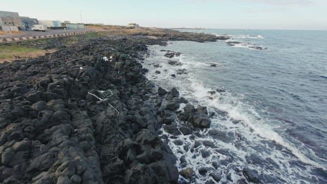 Rocky coastline with waves crashing