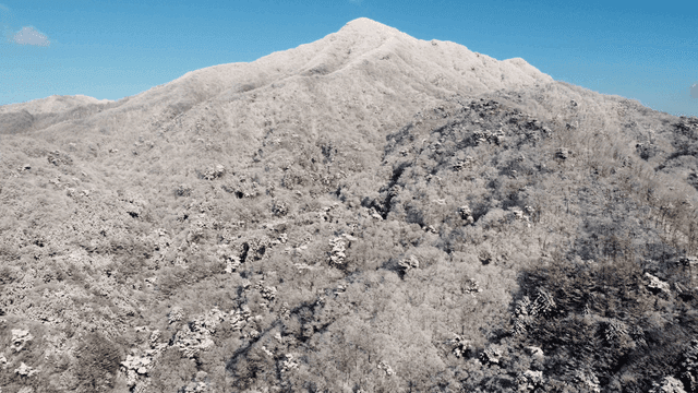 Snow-covered mountain under a clear blue sky