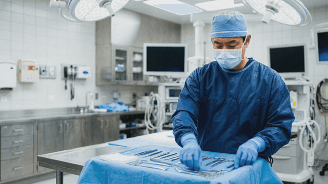 Surgeon preparing surgical instruments