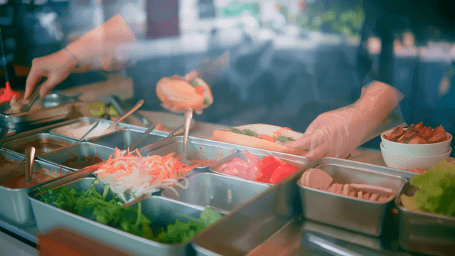 Sandwiches with fresh vegetables and meat