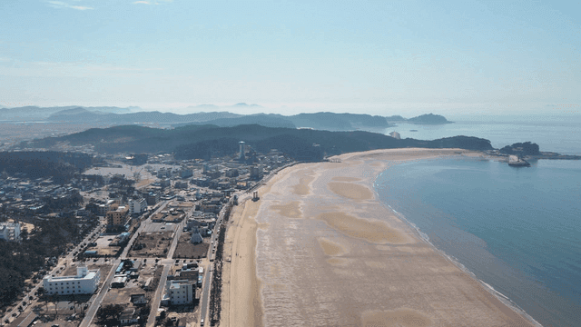 Coastal village with sandy beach