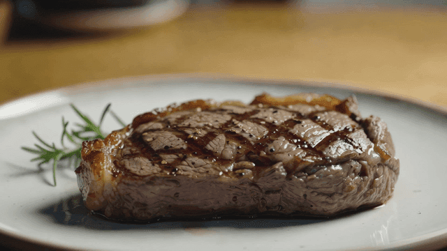 Grilled steak garnished with rosemary