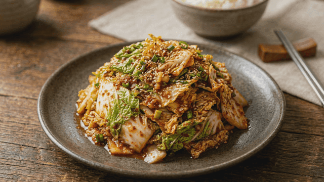 Plate of freshly made geotjeori kimchi