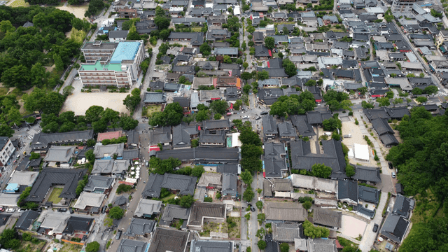 Traditional Korean village with tiled roofs