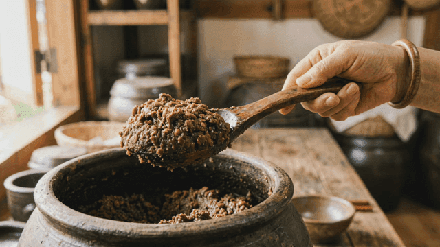 Traditional Korean soybean paste in a jar
