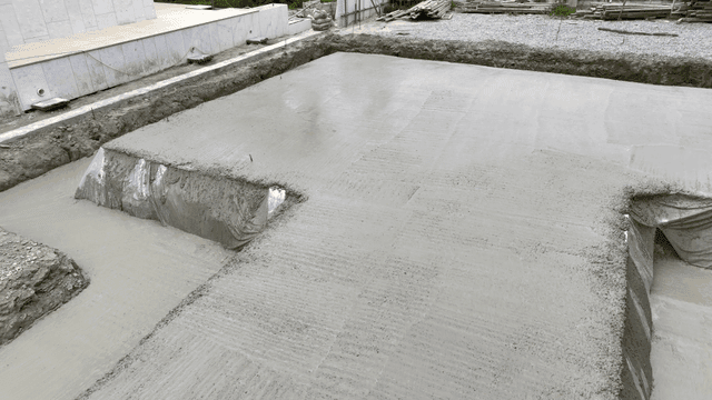 Construction site with concrete foundation