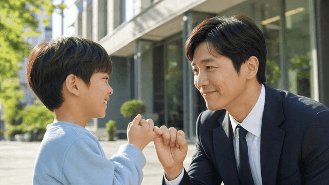 Father and son making a promise outdoors