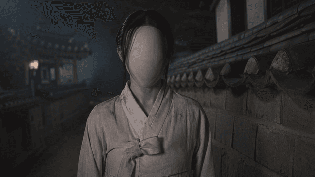 Faceless egg ghost wearing traditional clothing