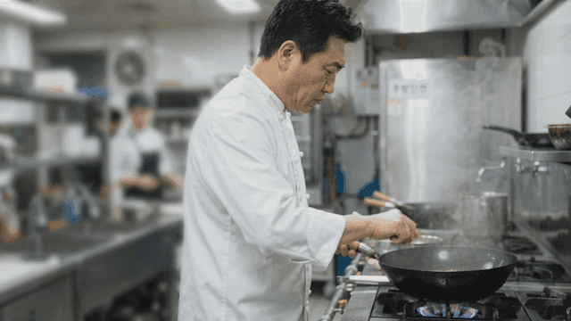 Chef cooking in a busy kitchen