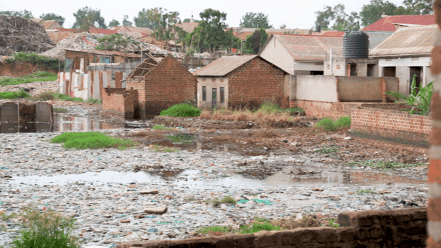 Residential areas with polluted water and garbage