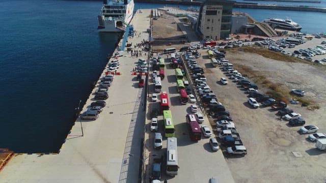 Aerial View of a Busy Port Terminal