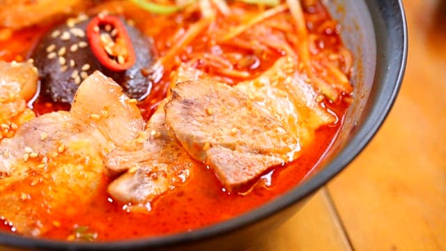 Spicy Korean stew with pork and mushrooms