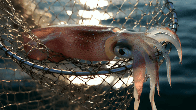 그물에 잡힌 오징어