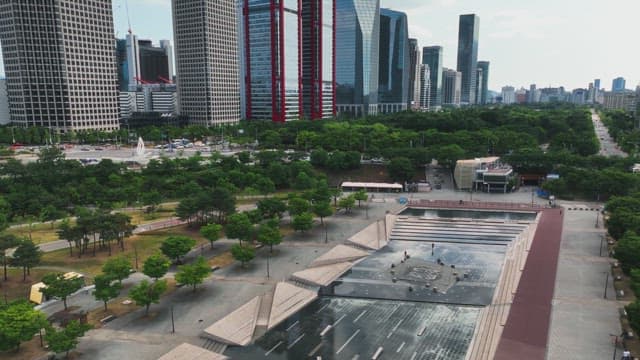 Beautiful city with scenic plaza