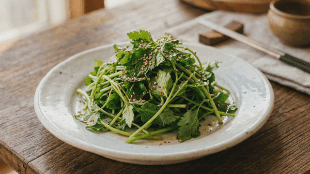 Fresh seasoned wild chives served on plate