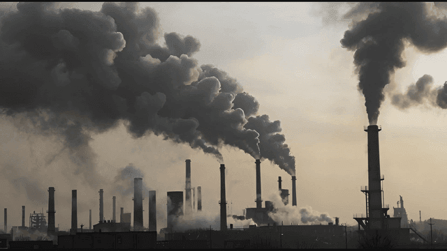 Factory chimneys emitting thick smoke