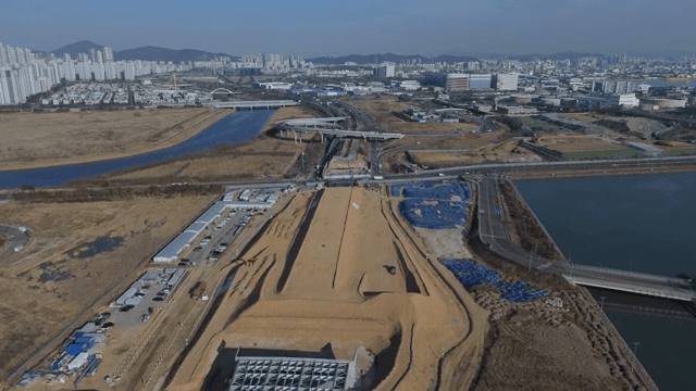 Urban construction site with cityscape