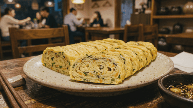 Rolled omelet on plate