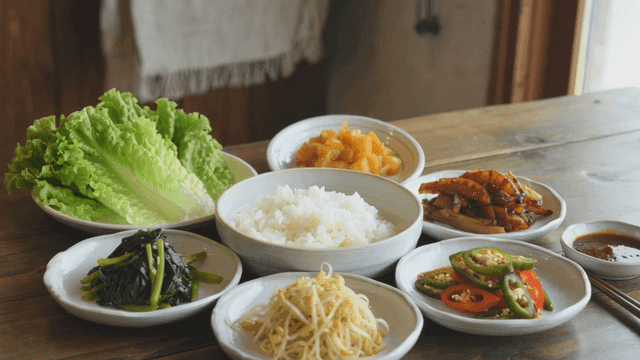 Variety of Korean table settings on table