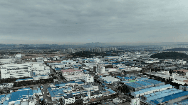 Industrial complex city panoramic aerial view