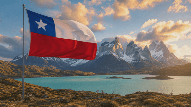 Chilean flag fluttering near coral tree