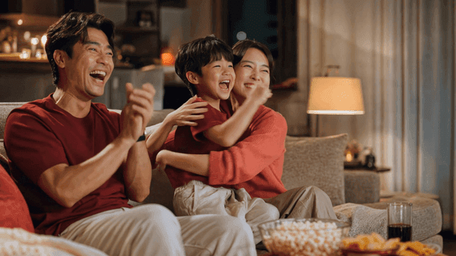 Joyful scene of family cheering together
