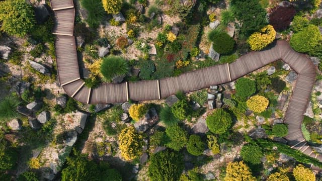 구불구불한 산책로가 있는 푸른 정원