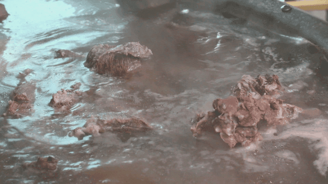 Meat boiling in a large pot