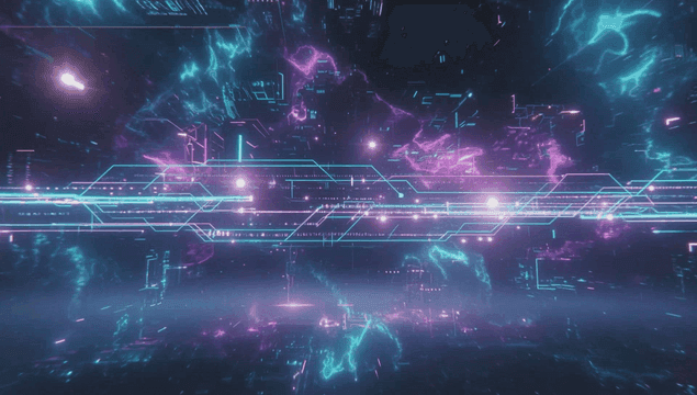 Futuristic digital space with neon lights