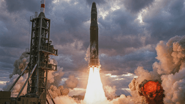Rocket launching into the cloudy sky