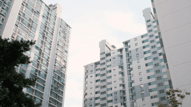 High-rise apartment buildings and trees