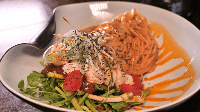 Pasta with vegetable salad