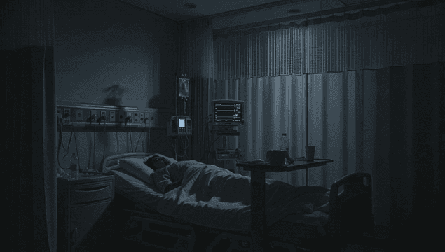 어두운 병실에서 쉬고 있는 중환자