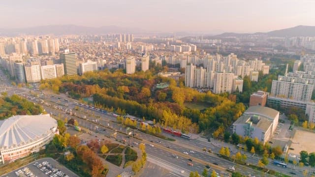 Cityscape with Autumn Trees