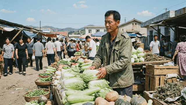 Lively outdoor market with fresh produce