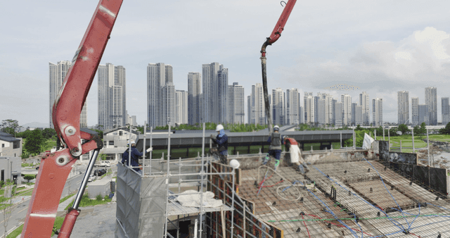 Construction workers on a building site