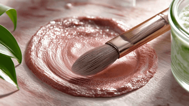 Brush applying shimmering pink cosmetic