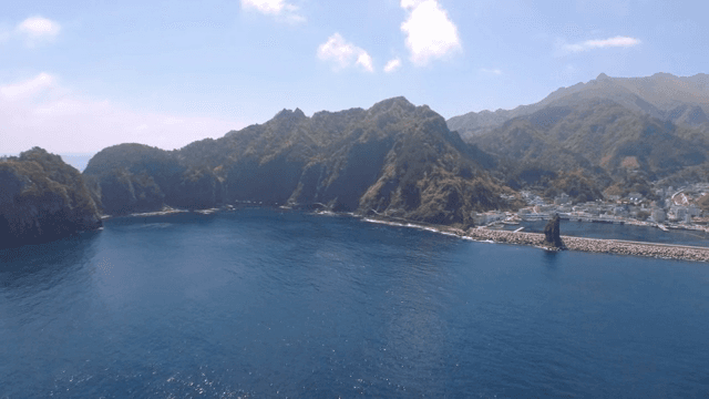 Scenic coastal view with mountains