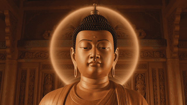 Serene Buddha statue inside temple.
