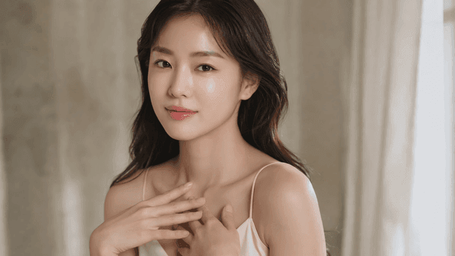 얼굴을 부드럽게 만지는 모델