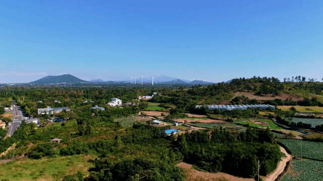 풍력 터빈이 있는 넓은 농지