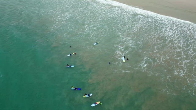 Surfers waiting for waves in the ocean