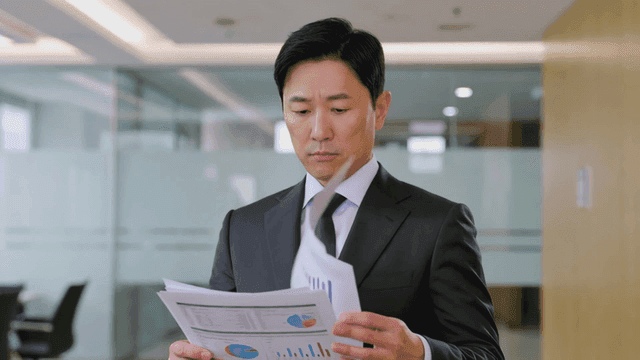 Businessman reviewing documents in office