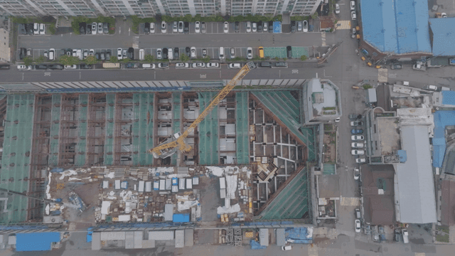 Construction site in a busy urban area