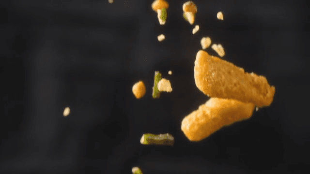 Ingredients falling in slow motion