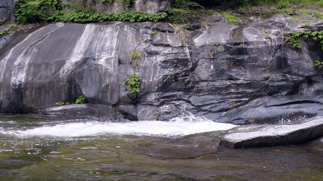 Serene river flowing over rocks