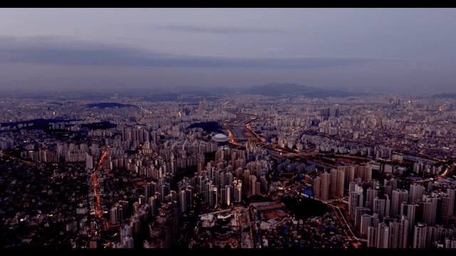 Sprawling cityscape at dusk