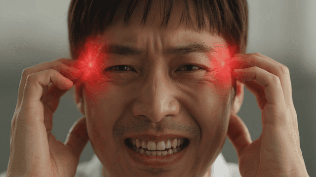 Man in pain in his temples